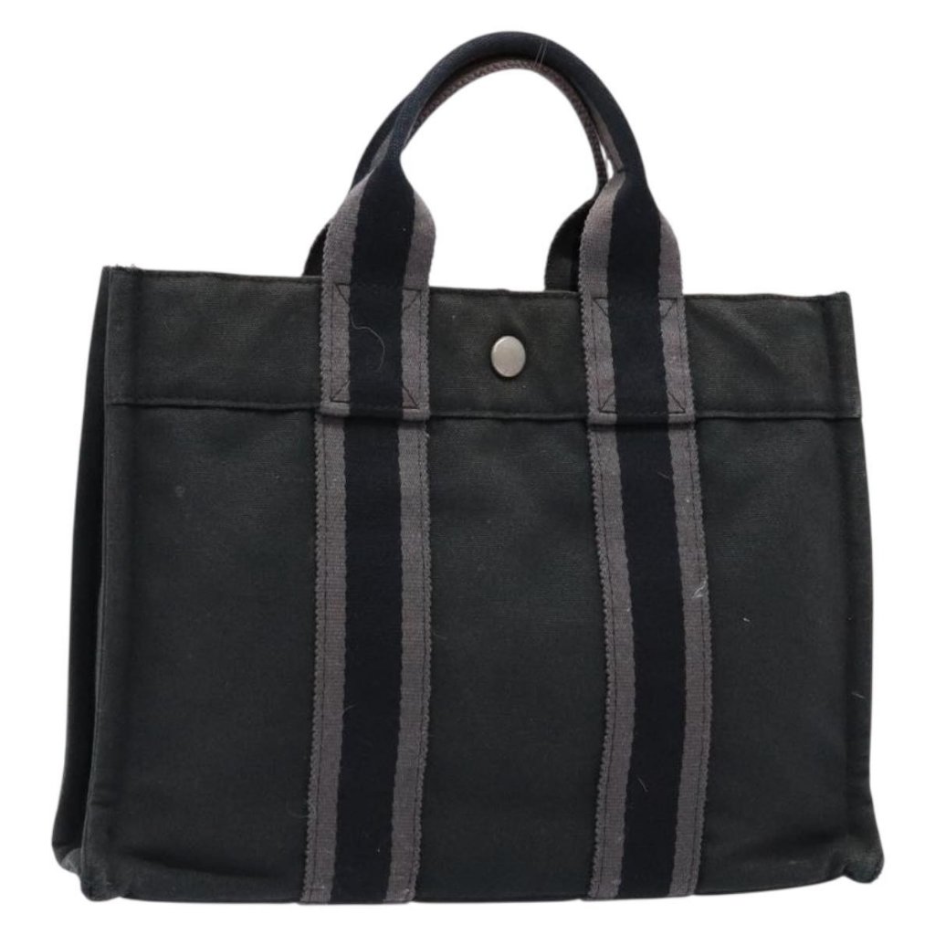 Hermes Fourre Tout Pm Hand Bag Canvas Black Gray Silver Auth 129762